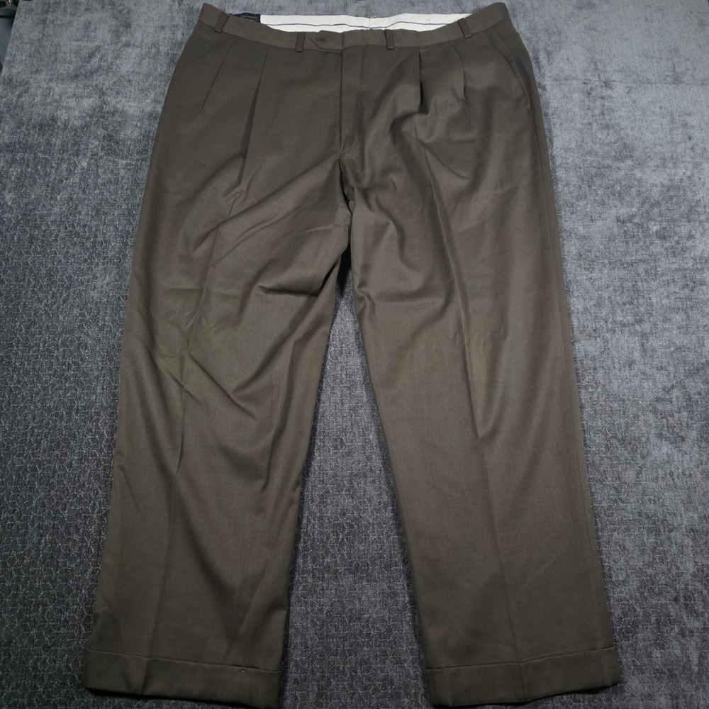 Polo University Ralph Lauren Mens 42x30 Pleated Cuffed Dress Pants Olive Brown
